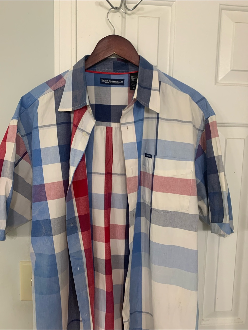Men's Enyce Short-Sleeve Plaid Button-Up Shirt - Blue/Red/White